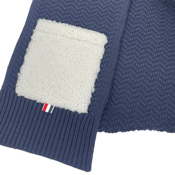 Thom Browne Shearling Trimmed Knit Wool Scarf Navy Blue Men 85" - Picture 6 of 9